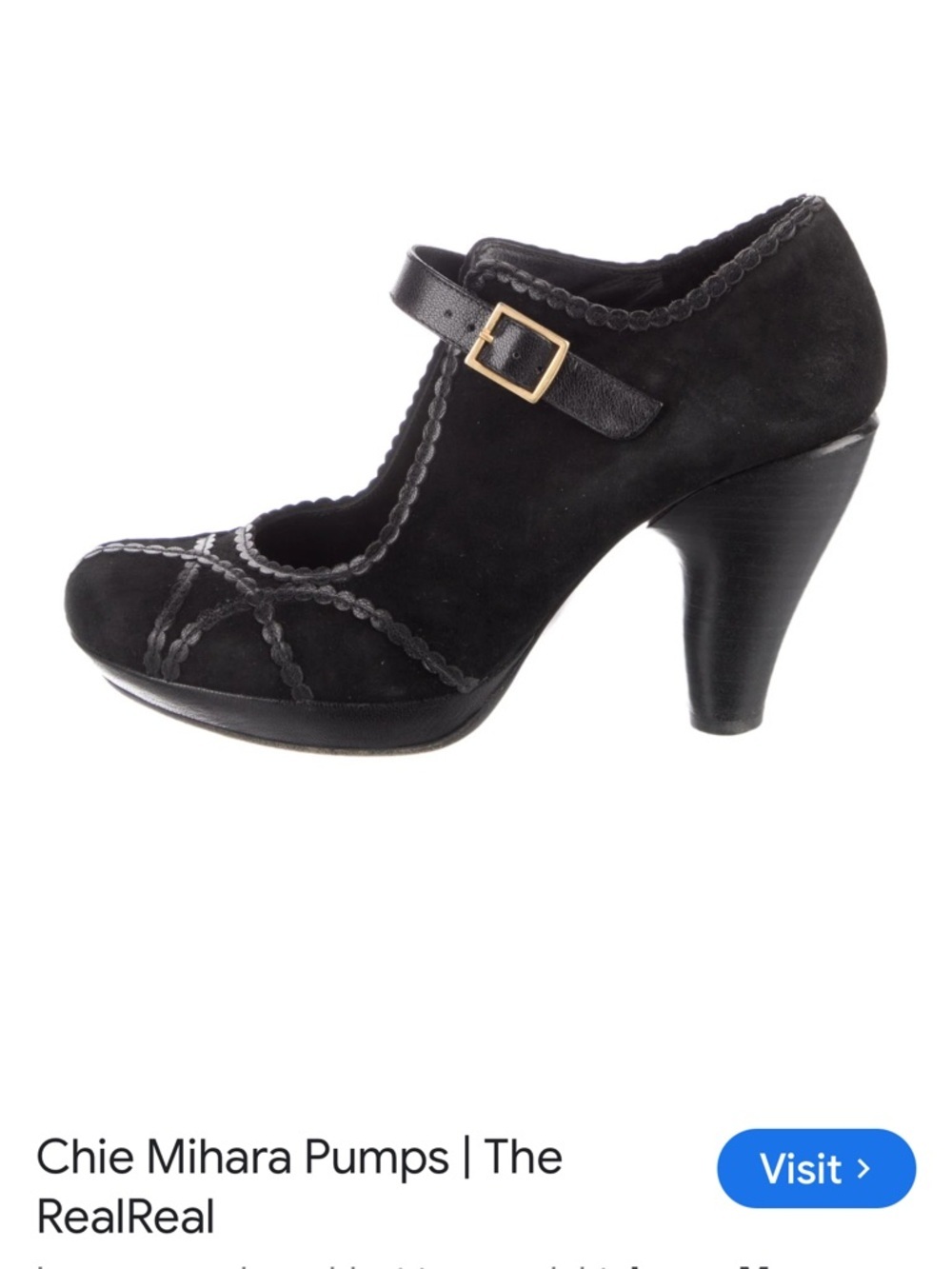 Chie Mihara Black Suede Mary Jane Heels Contrast Stitch Chunky Heel EU 37 - Picture 2 of 6